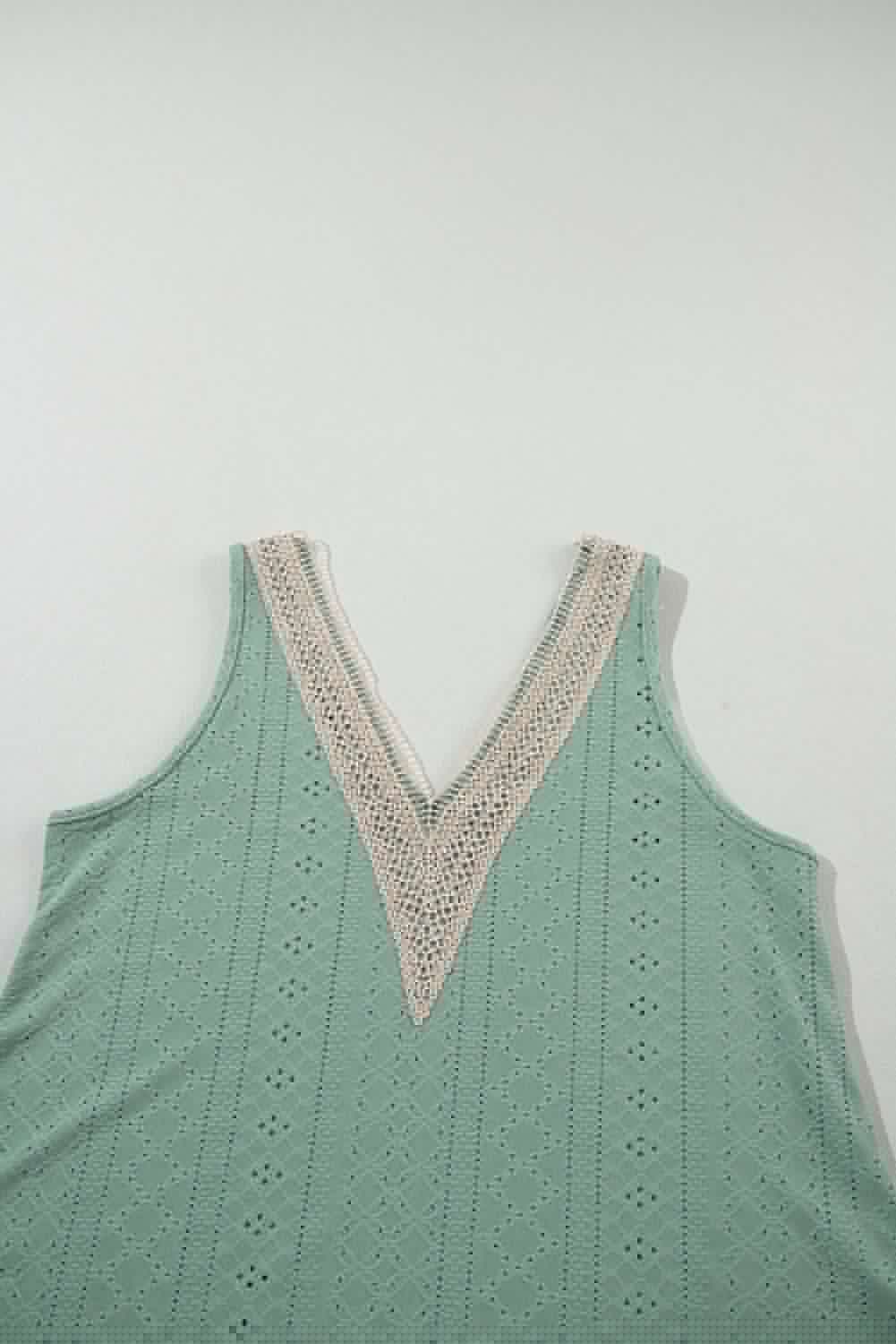 image-White Lace Crochet Tank Top V Neck Loose Fit