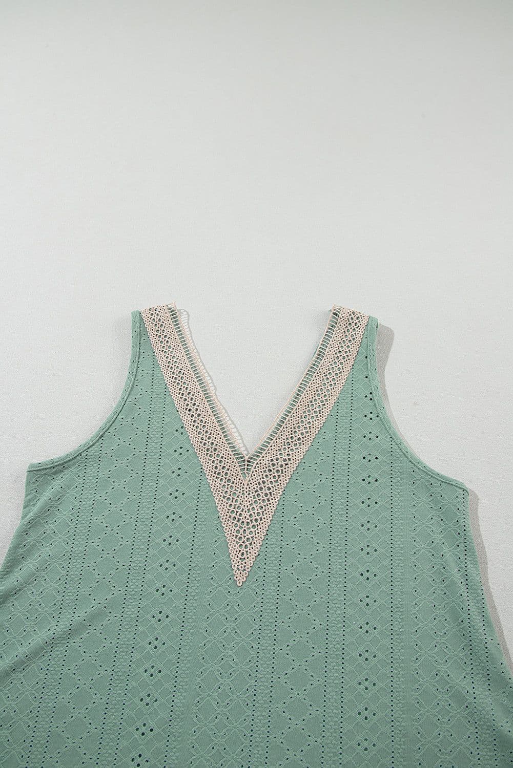 image-White Lace Crochet Tank Top V Neck Loose Fit