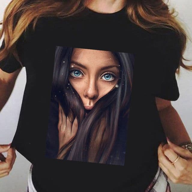 image-Black Harajuku T-Shirt Plus Size Short Sleeve