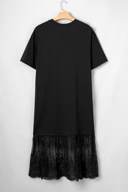 image-Black Plus Size Lace Hem Midi T-Shirt Dress