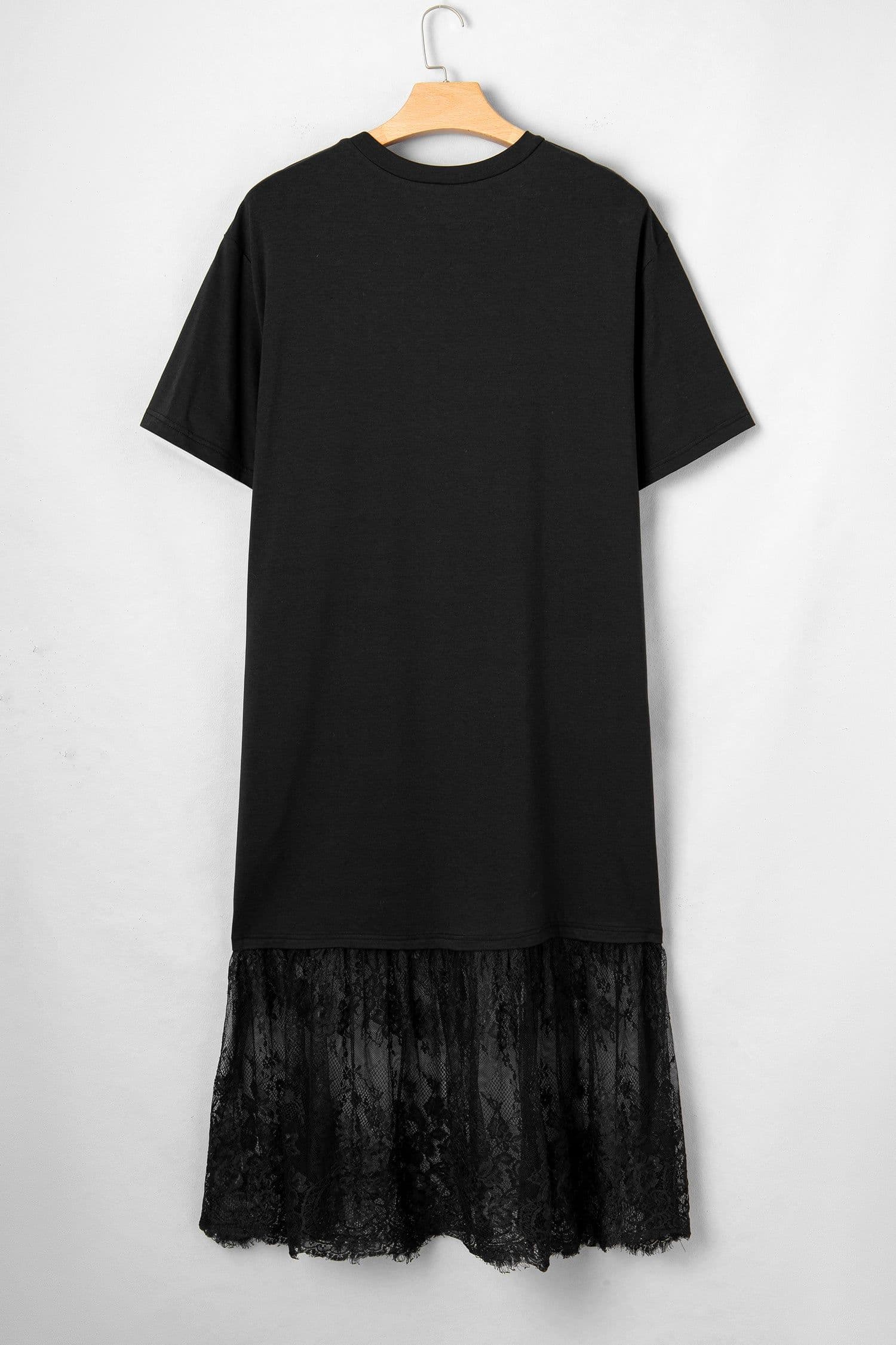 image-Black Plus Size Lace Hem Midi T-Shirt Dress