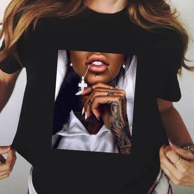 image-Black Harajuku T-Shirt Plus Size Short Sleeve