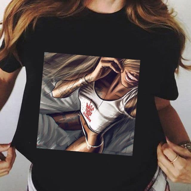 image-Black Harajuku T-Shirt Plus Size Short Sleeve