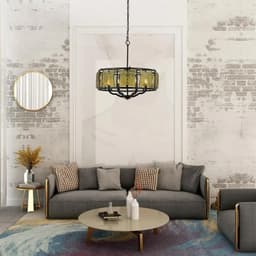 image-60W X 6 Revenna Forged Iron Chandelier With Hand Crafted Glass
