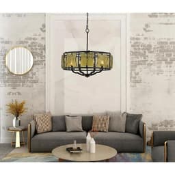 image-60W X 6 Revenna Forged Iron Chandelier With Hand Crafted Glass