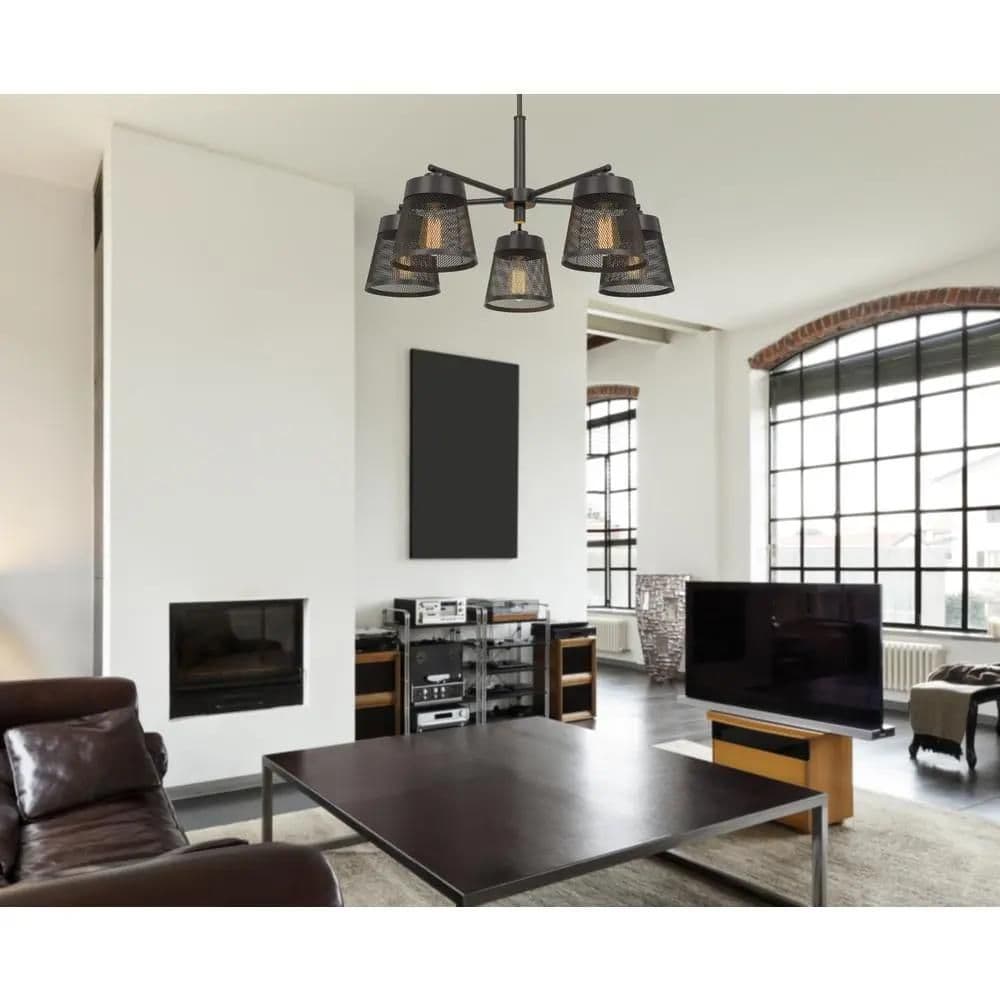 image-60W X 5 Hampton Metal Chandelier With Mesh Shades