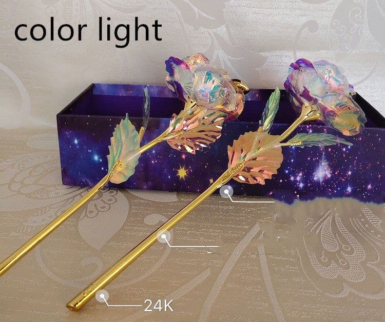 image-24K Luminous Color Gold Rose Flower Set