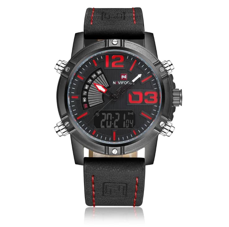 image-Leather Band Fashion Sport Quartz Watch For Men