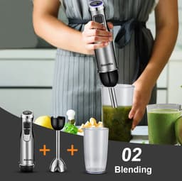image-BioloMix 4 in 1 High Power 1200W Immersion Hand Stick Blender Mixer Includes Chopper and Smoothie Cup Stainless Steel Ice Blades