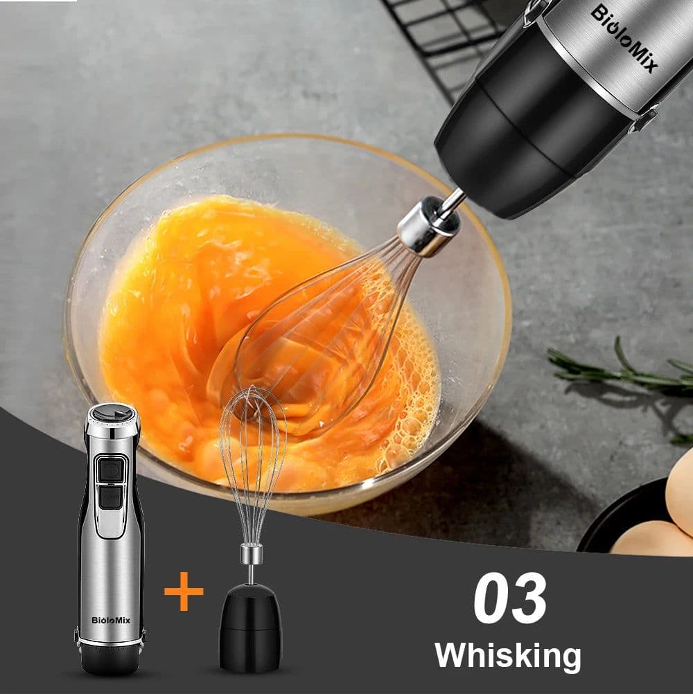 image-BioloMix 4 in 1 High Power 1200W Immersion Hand Stick Blender Mixer Includes Chopper and Smoothie Cup Stainless Steel Ice Blades