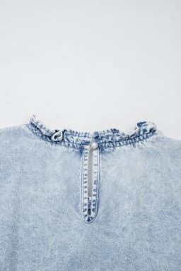 image-Beau Blue Ruffle Pleated Detail Vintage Washed Denim Top