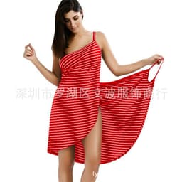 image-2023 Summer New Hot Style Sexy Beach Dress Holiday Skirt Striped Sling Dress