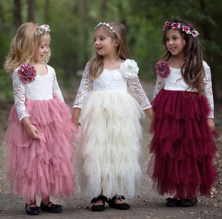 image-Autumn And Winter Explosions Hollow Children's Skirt Lace Long-sleeved Girls White Princess Dress Irregular Dress