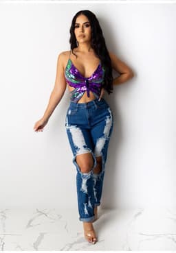 image-Sexy small vest suspenders butterfly sequined top European and American foreign trade cross-border women's clothing AliExpress Amazon new hot style