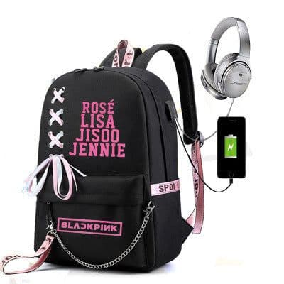 image-BLACKPINK Park Chae-young, LISA, Kim Ji-soo, the same starry sky backpack, school bag, backpack, Korean version, USB