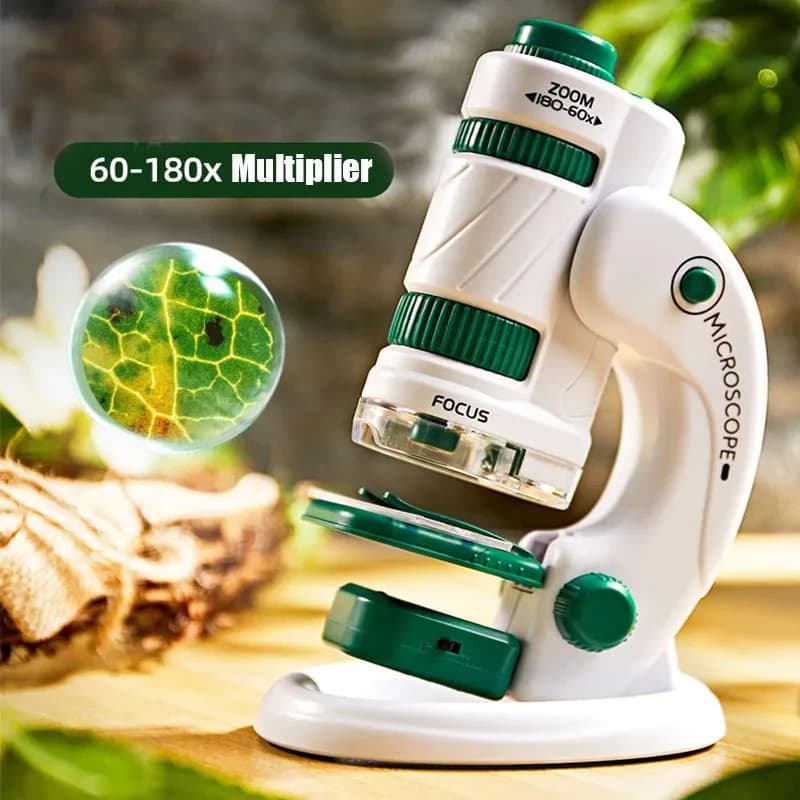 image-Kid Science Experiment Pocket Microscope Toy Kit 60-120x Educational Mini Handheld Microscope With Light Children Toys Gift