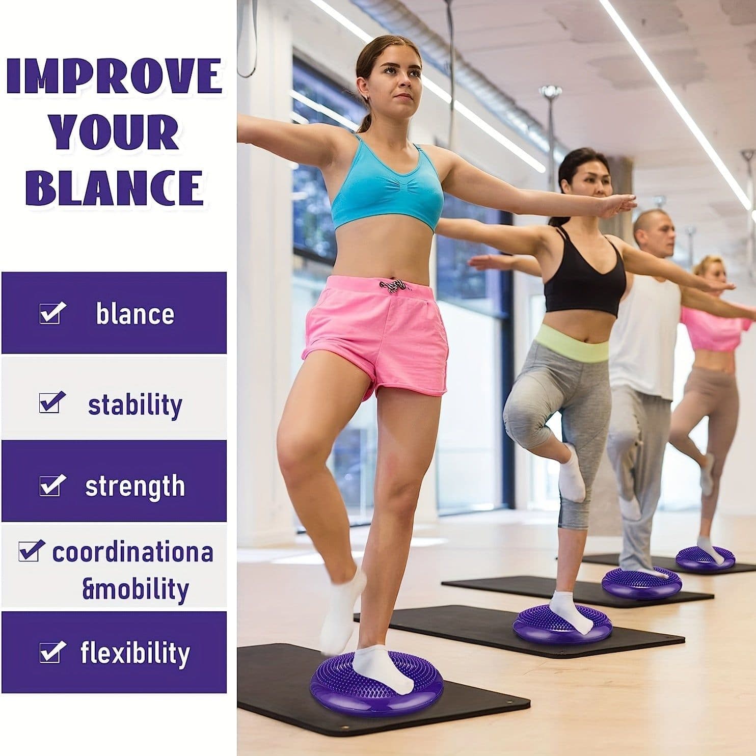 image-2pcs Inflatable Balance Boards - Stability & Core Strength Trainer(Blue & Purple)
