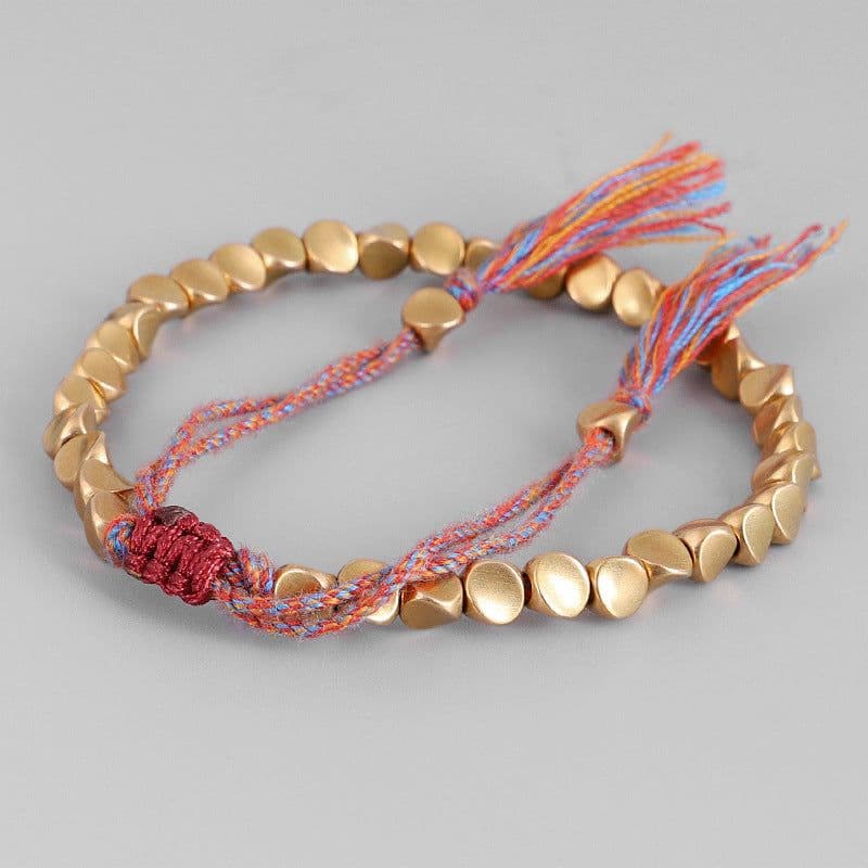 image-Handmade Tibetan Buddhist Bracelets On Hand Braided Copper Beads Lucky Rope Bracelet & Bangles For Women Men