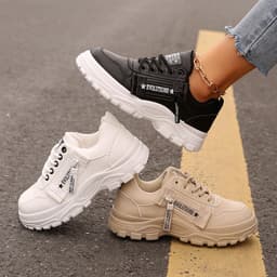 image-Lace-up Sports Shoes With Side-Zipper Design Fashion Thick-soled Round-toe Casual Shoes For Women Sneakers