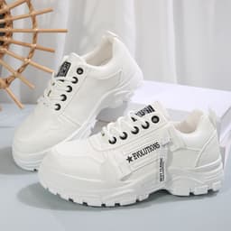 image-Lace-up Sports Shoes With Side-Zipper Design Fashion Thick-soled Round-toe Casual Shoes For Women Sneakers