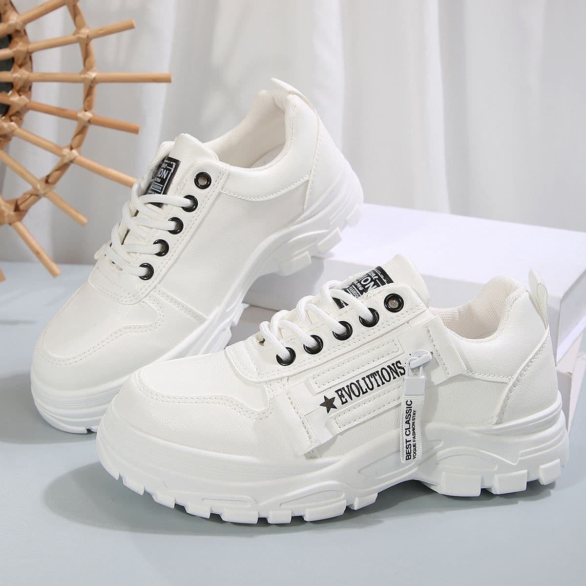 image-Lace-up Sports Shoes With Side-Zipper Design Fashion Thick-soled Round-toe Casual Shoes For Women Sneakers