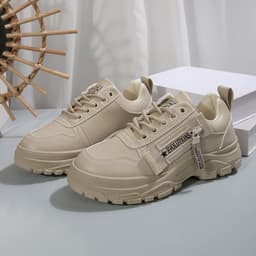 image-Lace-up Sports Shoes With Side-Zipper Design Fashion Thick-soled Round-toe Casual Shoes For Women Sneakers