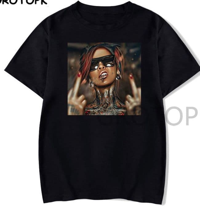 image-Black Harajuku T-Shirt Plus Size Short Sleeve