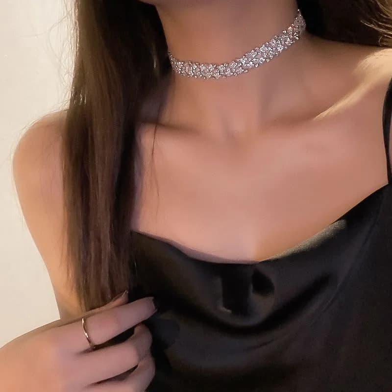 image-European and American simple full diamond necklace trend fashion exaggerated personality collarbone chain internet celebrity wholesale simple necklace female