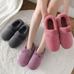 image-Unisex Cotton Slippers - Thick Sole Winter Warm
