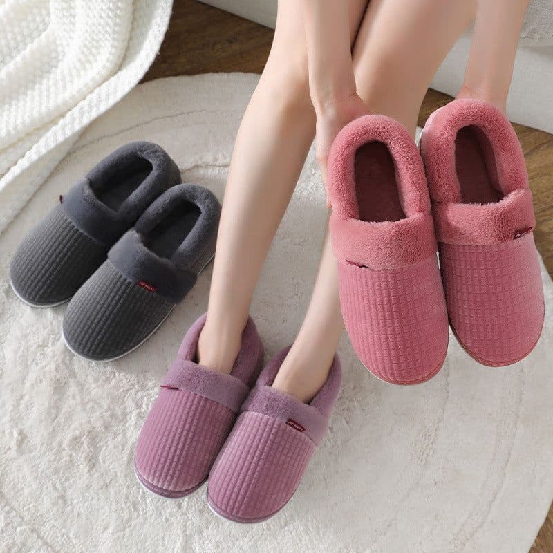 image-Unisex Cotton Slippers - Thick Sole Winter Warm