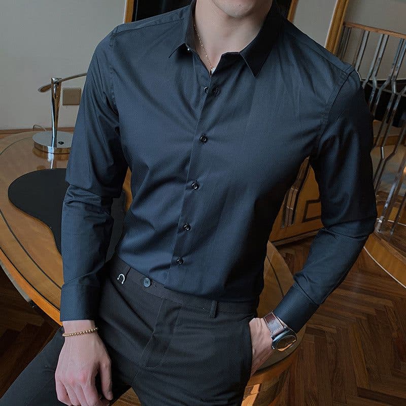 image-Men's Long Sleeve Shirt - Slim Fit Cotton Blend