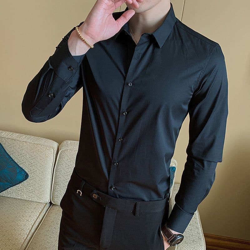 image-Men's Long Sleeve Shirt - Slim Fit Cotton Blend