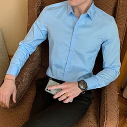 image-Men's Long Sleeve Shirt - Slim Fit Cotton Blend
