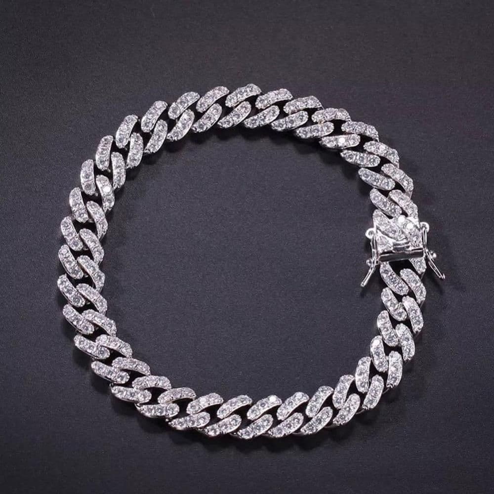 image-Pink Gold Plated Cuban Chain Anklet Unisex Foot Jewelry With Inlaid Gems