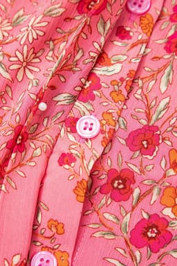image-Rose Red Floral Print Shirt - Wide Short Sleeve Loose
