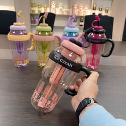 image-Plastic Water Bottle With Straw Cartoon Cup Drinking Cup Portable Water Bottle 1200ml Kitchen Gadgets