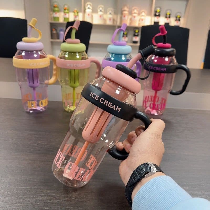 image-Plastic Water Bottle With Straw Cartoon Cup Drinking Cup Portable Water Bottle 1200ml Kitchen Gadgets