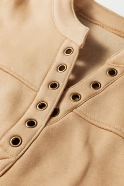 image-Light French Beige Grommet Detail V Neck Sweatshirt