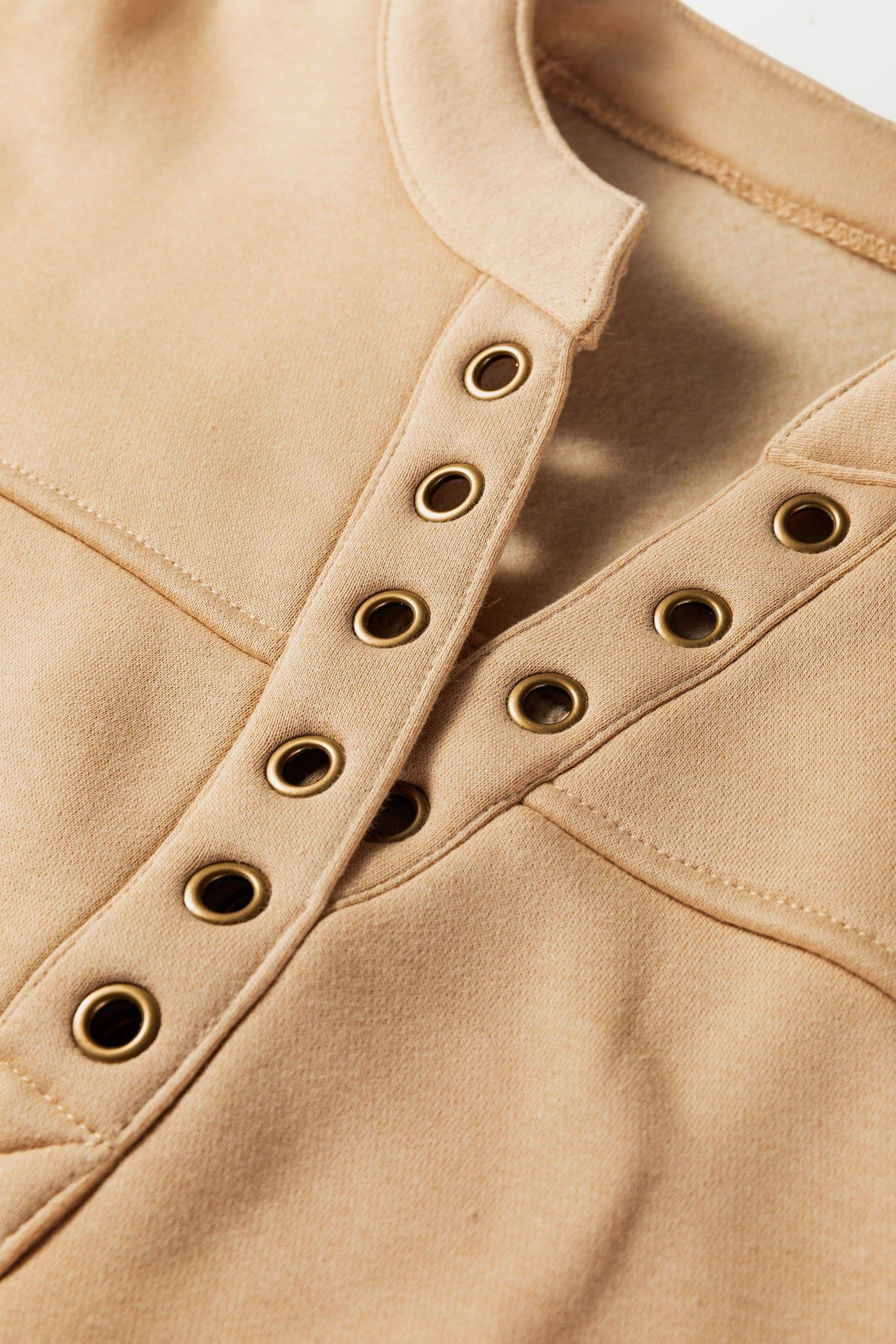 image-Light French Beige Grommet Detail V Neck Sweatshirt