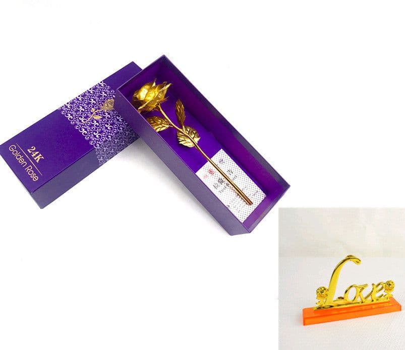 image-24K Luminous Color Gold Rose Flower Set