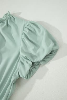 image-Bright Green V Neck Puff Sleeve High Waist Tiered Maxi