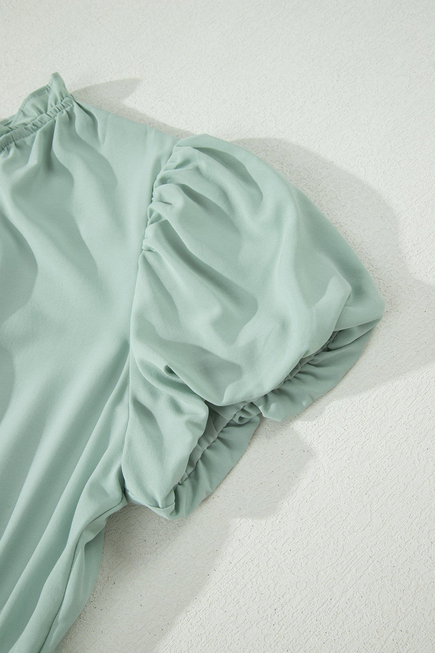 image-Bright Green V Neck Puff Sleeve High Waist Tiered Maxi
