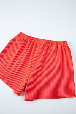 image-Orange Ribbed Textured Knit Loose Fit Tee and Shorts Set