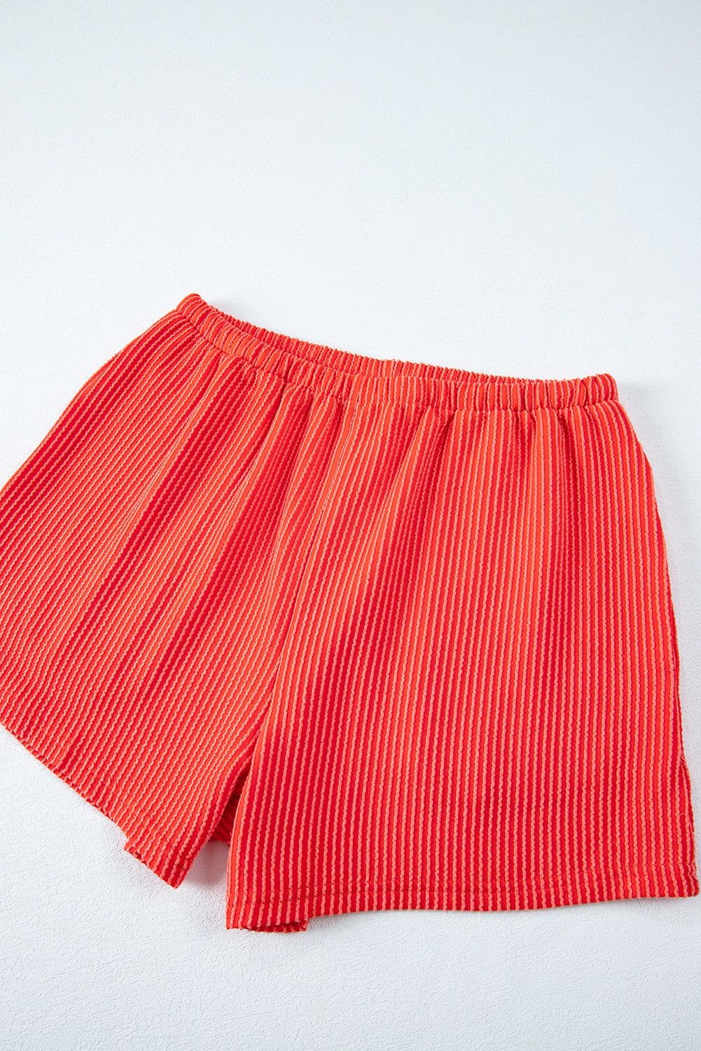 image-Orange Ribbed Textured Knit Loose Fit Tee and Shorts Set