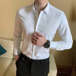 image-Men's Long Sleeve Shirt - Slim Fit Cotton Blend