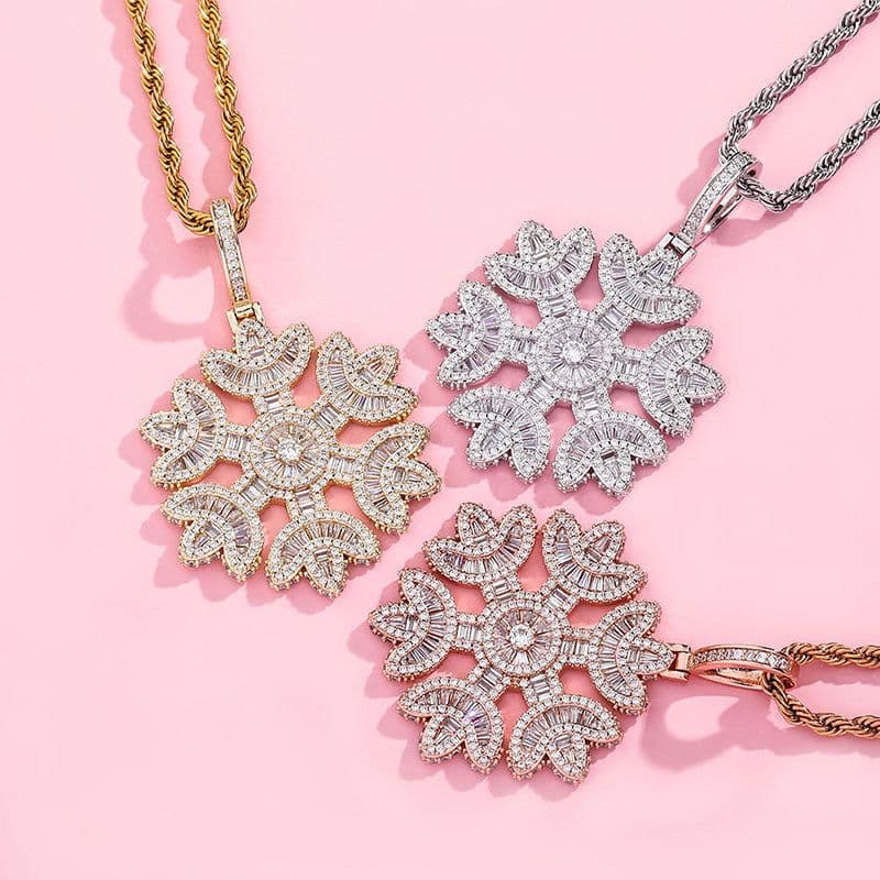 image-Snowflake shape pendant full of zircon hip hop men and women personality necklace accessories Jinao jewelry factory direct sales