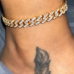 image-Pink Gold Plated Cuban Chain Anklet Unisex Foot Jewelry With Inlaid Gems