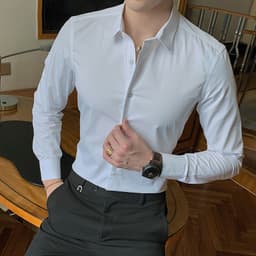 image-Men's Long Sleeve Shirt - Slim Fit Cotton Blend