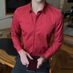 image-Men's Long Sleeve Shirt - Slim Fit Cotton Blend