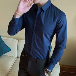 image-Men's Long Sleeve Shirt - Slim Fit Cotton Blend